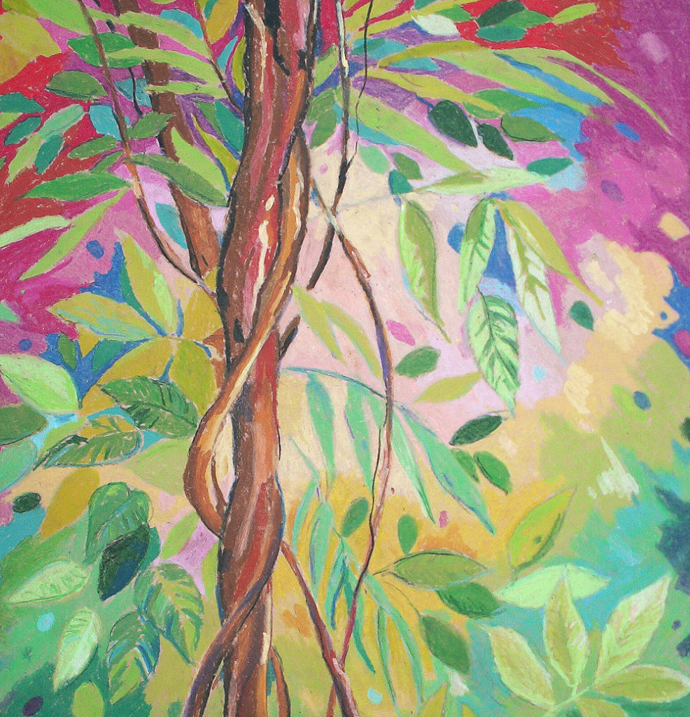Balkonblick, Ölpastell, 40 x 40 cm
