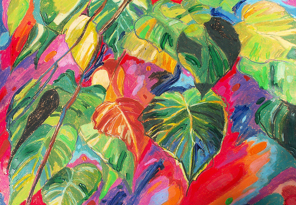 Bunter Herbst, Ölpastell und Acryl auf Papier, 50 x 70 cm