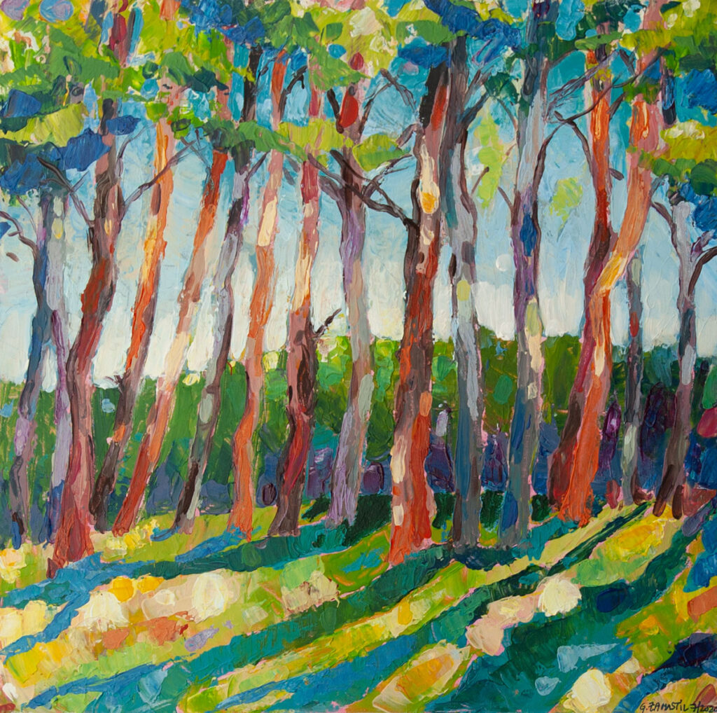 Im Schatten der Bäume, Acryl auf Leinwand, 40 x 40 cm